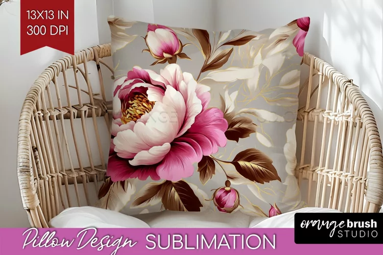 Peony Flowers Pillow Sublimation - Floral Pillow Cover PNG