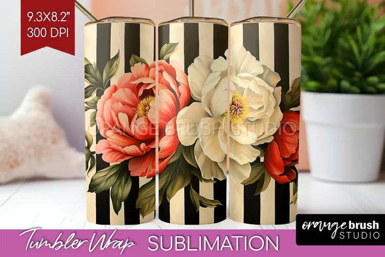 Peony Flowers Tumbler Wrap - Floral Tumbler PNG Sublimation