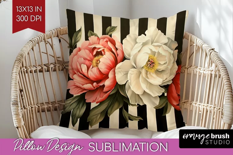 Peony Flowers Pillow Sublimation - Floral Pillow Cover PNG