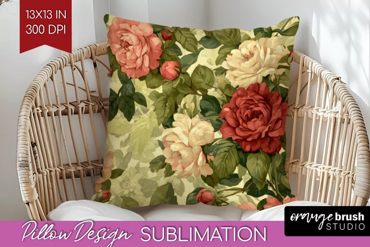 Peony Flowers Pillow Sublimation - Floral Pillow Cover PNG