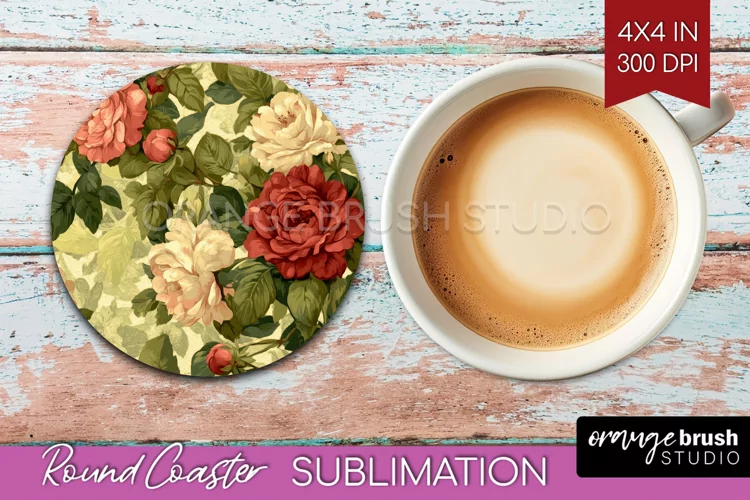 Peony Flowers Round Coaster - Floral Coaster PNG Sublimation