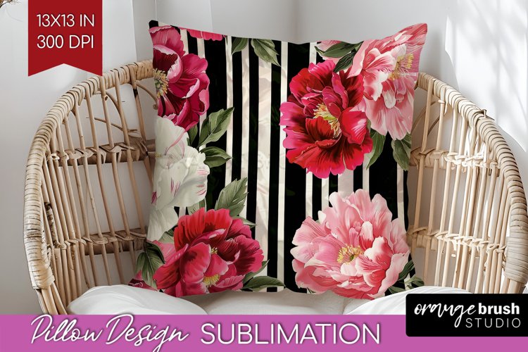 Peony Flowers Pillow Sublimation - Floral Pillow Cover PNG example image 1