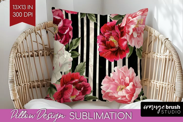 Peony Flowers Pillow Sublimation - Floral Pillow Cover PNG