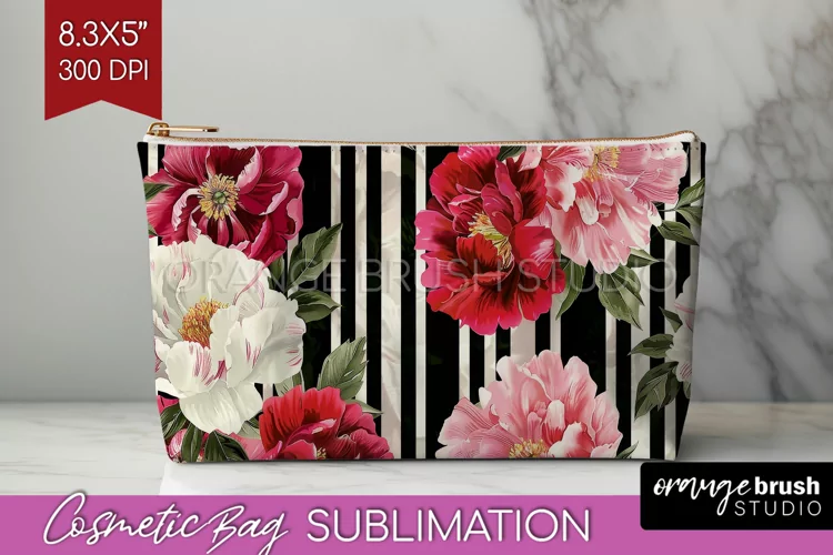 Peony Flowers Cosmetic Bag - Floral Makeup Bag PNG