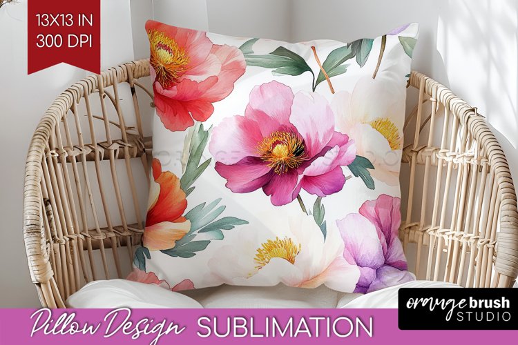 Peony Flowers Pillow Sublimation - Floral Pillow Cover PNG example image 1