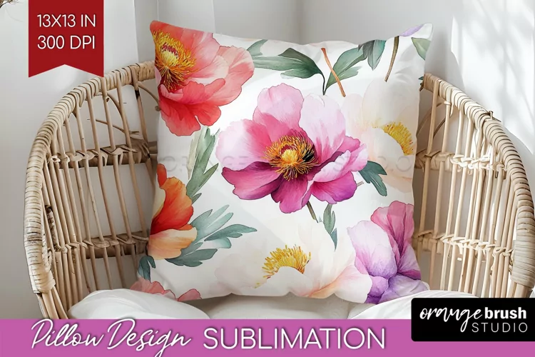 Peony Flowers Pillow Sublimation - Floral Pillow Cover PNG