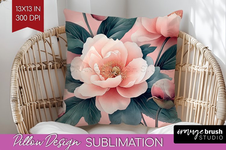 Peony Flowers Pillow Sublimation - Floral Pillow Cover PNG example image 1