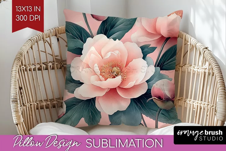 Peony Flowers Pillow Sublimation - Floral Pillow Cover PNG