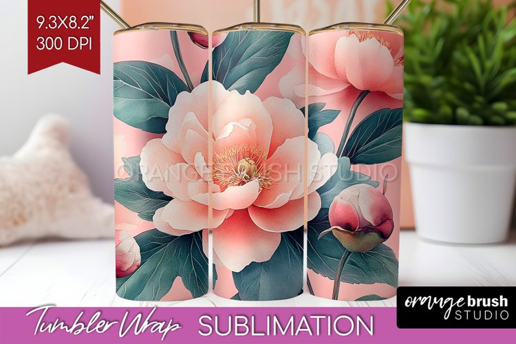 Peony Flowers Tumbler Wrap - Floral Tumbler PNG Sublimation