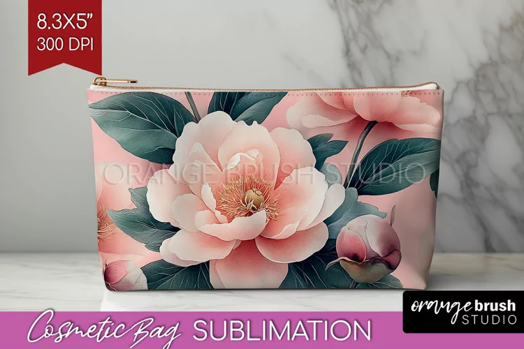 Peony Flowers Cosmetic Bag - Floral Makeup Bag PNG