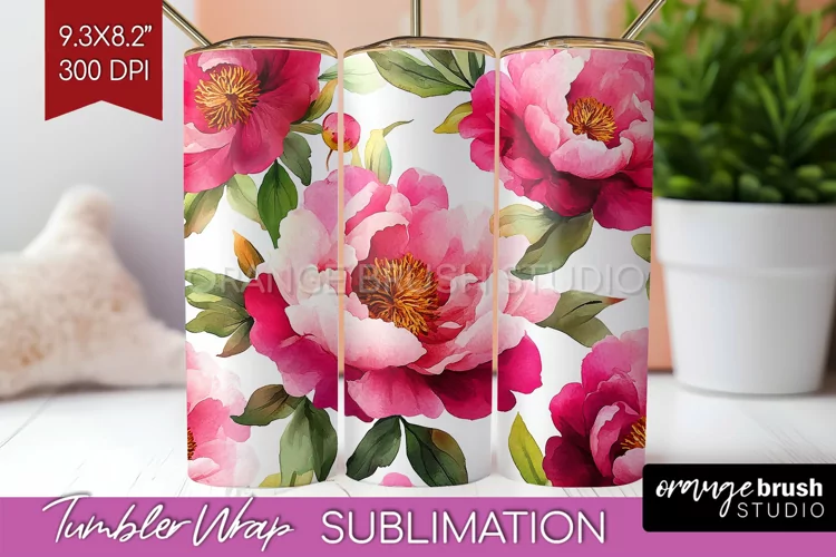 Peony Flowers Tumbler Wrap - Floral Tumbler PNG Sublimation