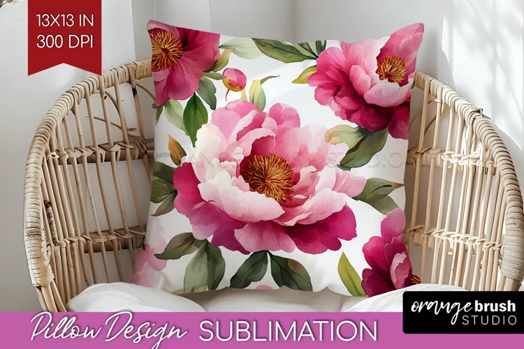 Peony Flowers Pillow Sublimation - Floral Pillow Cover PNG