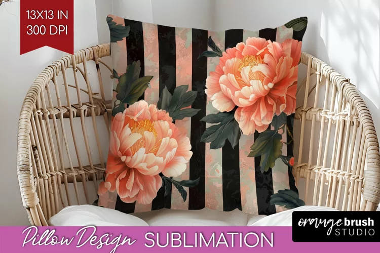 Peony Flowers Pillow Sublimation - Floral Pillow Cover PNG