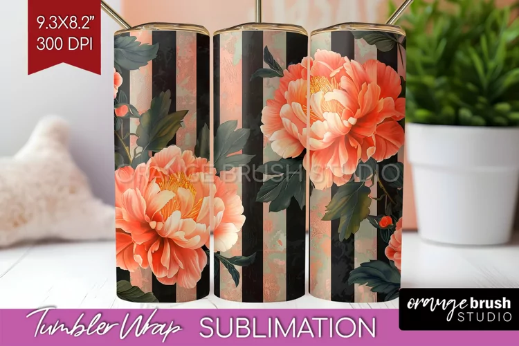 Peony Flowers Tumbler Wrap - Floral Tumbler PNG Sublimation