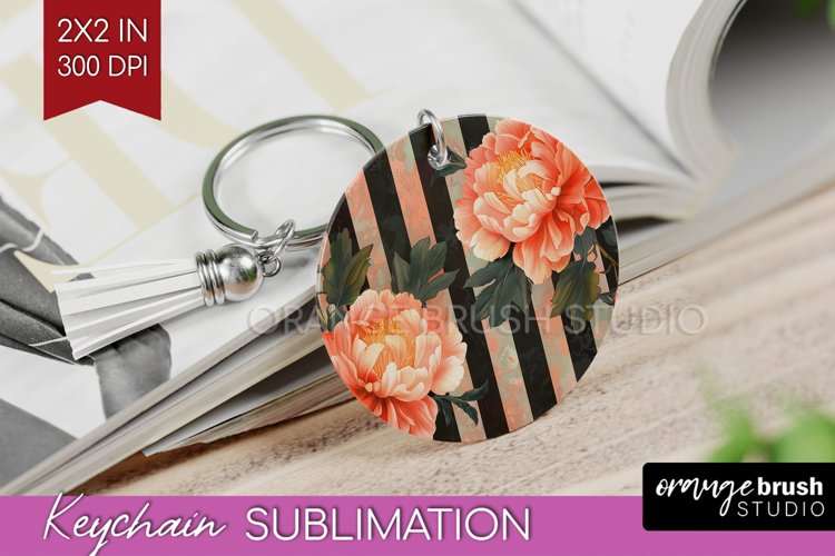Peony Flowers Keychain PNG - Floral Keychain Sublimation example image 1