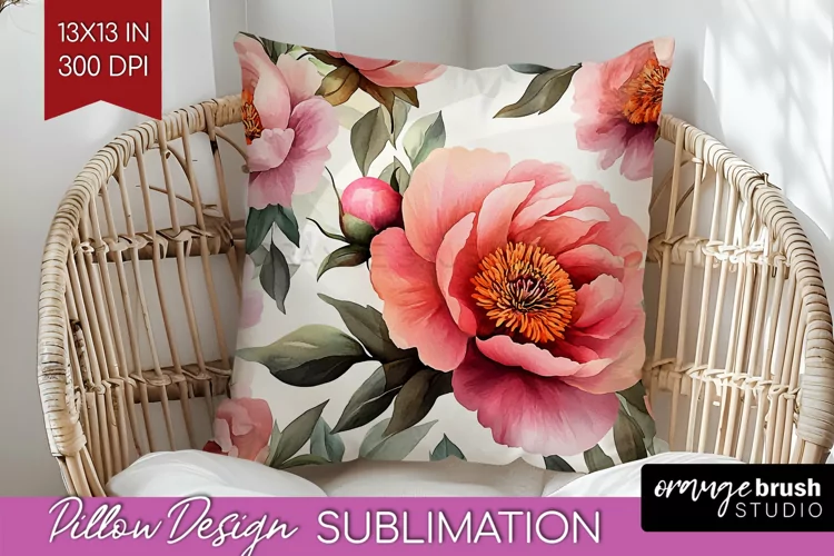Peony Flowers Pillow Sublimation - Floral Pillow Cover PNG