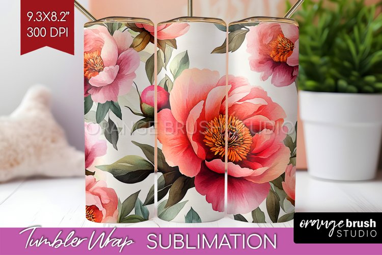 Peony Flowers Tumbler Wrap - Floral Tumbler PNG Sublimation
