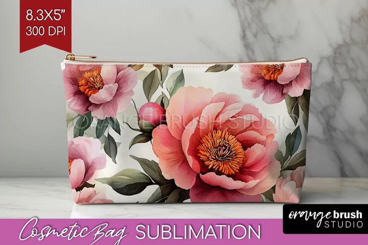 Peony Flowers Cosmetic Bag - Floral Makeup Bag PNG
