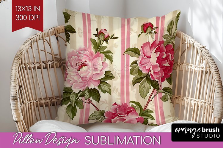 Peony Flowers Pillow Sublimation - Floral Pillow Cover PNG example image 1