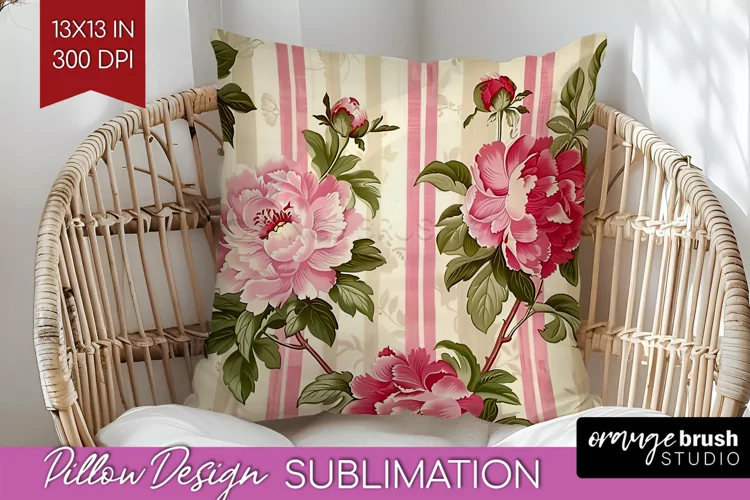 Peony Flowers Pillow Sublimation - Floral Pillow Cover PNG