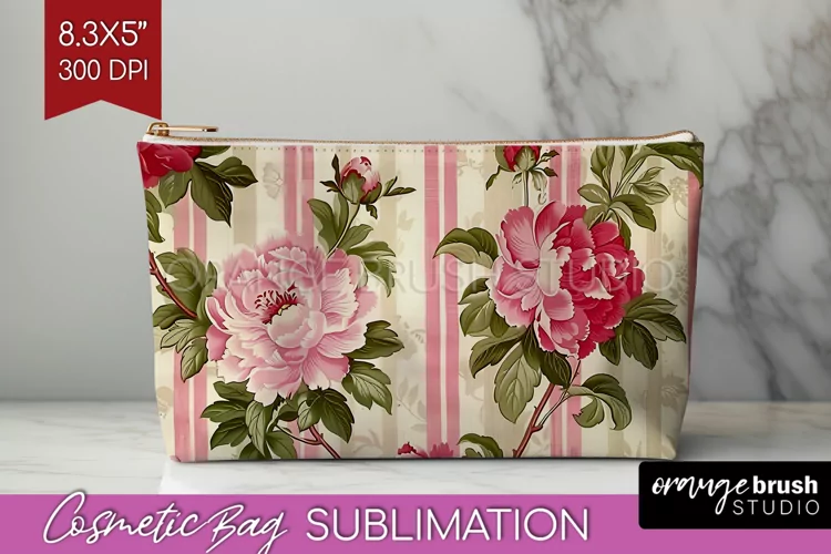 Peony Flowers Cosmetic Bag - Floral Makeup Bag PNG