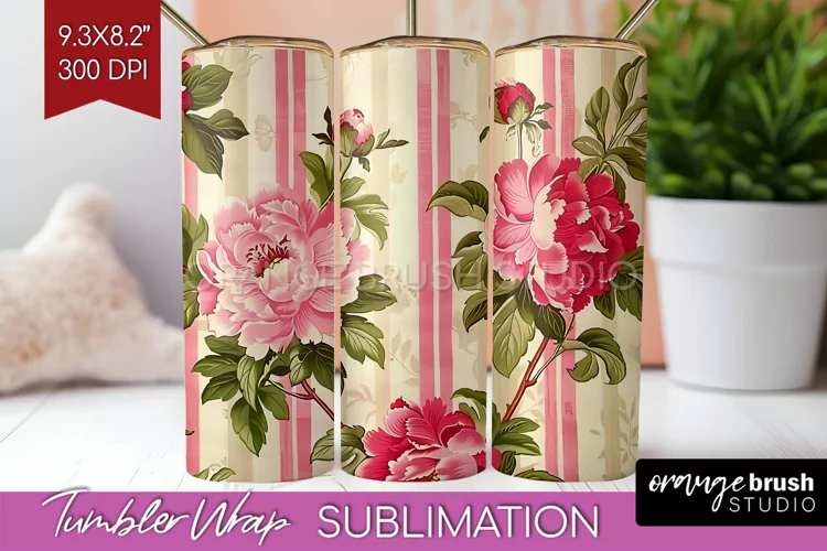 Peony Flowers Tumbler Wrap - Floral Tumbler PNG Sublimation