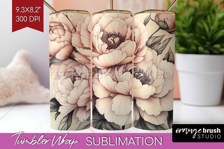 Peony Flowers Tumbler Wrap - Floral Tumbler PNG Sublimation