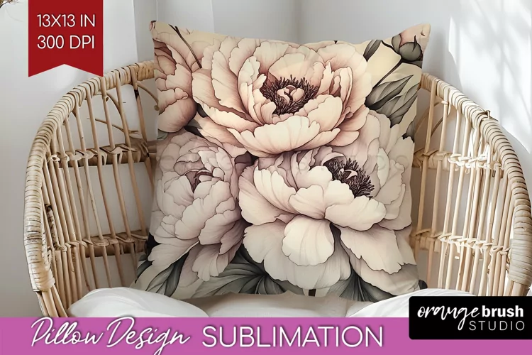 Peony Flowers Pillow Sublimation - Floral Pillow Cover PNG