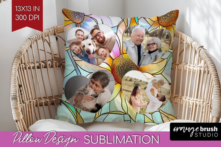 Stained Glass Photo Pillow PNG - Flowers Picture Frame Cover