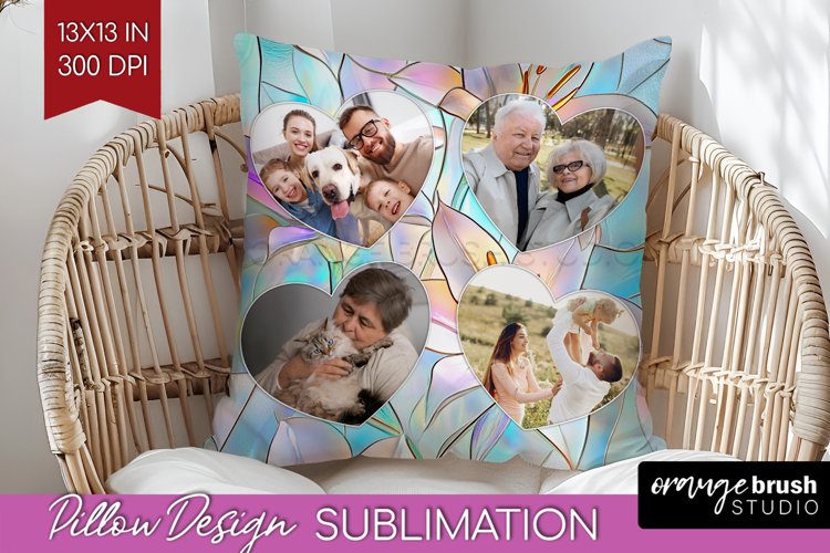 Stained Glass Photo Pillow PNG - Flowers Picture Frame Cover