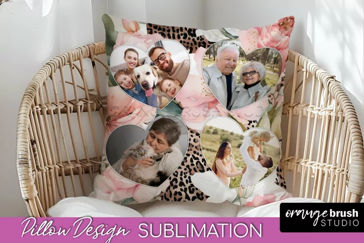 Family Photo Frame Pillow Sublimation - Floral Pillow Cover