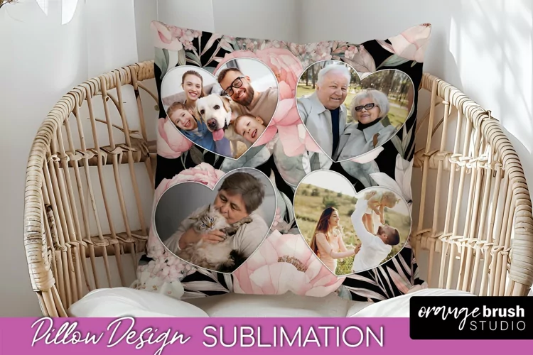 Family Photo Frame Pillow Sublimation - Floral Pillow Cover