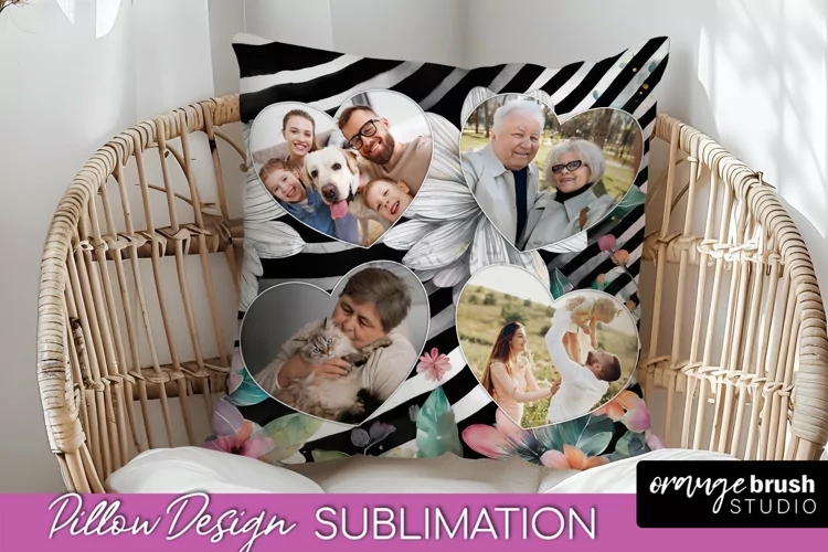 Family Photo Frame Pillow Sublimation - Floral Pillow Cover