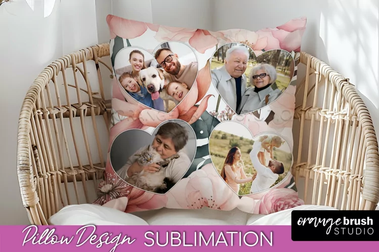 Family Photo Frame Pillow Sublimation - Floral Pillow Cover