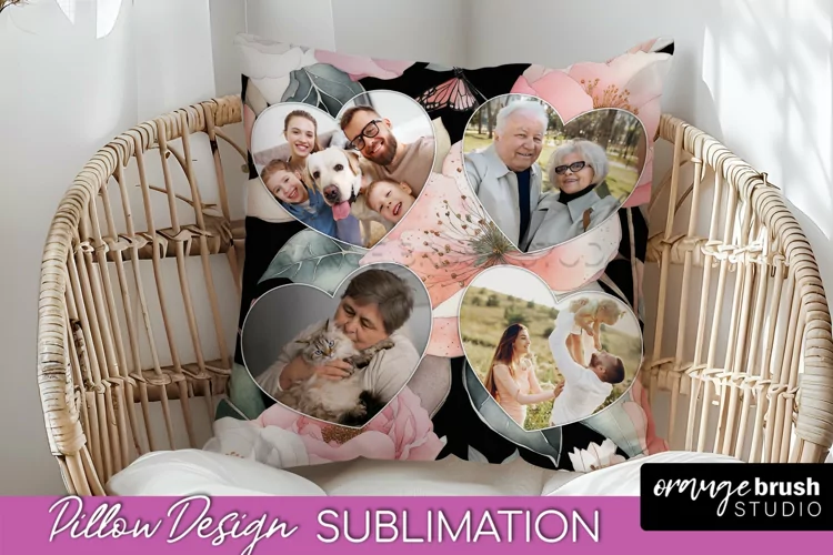Family Photo Frame Pillow Sublimation - Floral Pillow Cover