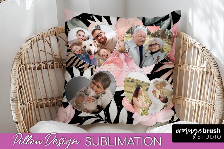 Family Photo Frame Pillow Sublimation - Floral Pillow Cover