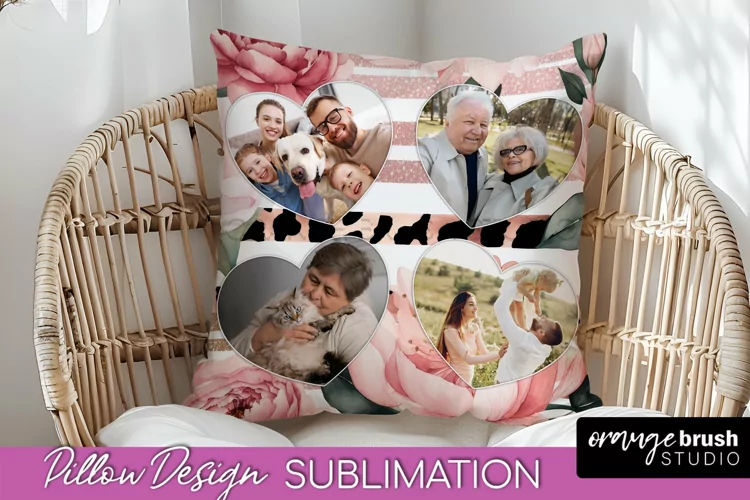Family Photo Frame Pillow Sublimation - Floral Pillow Cover