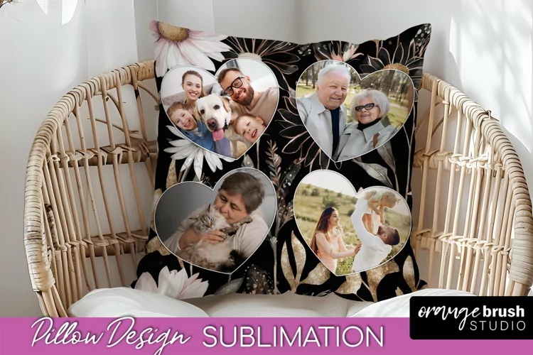 Family Photo Frame Pillow Sublimation - Floral Pillow Cover