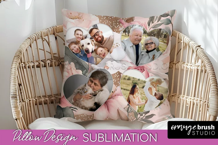 Family Photo Frame Pillow Sublimation - Floral Pillow Cover