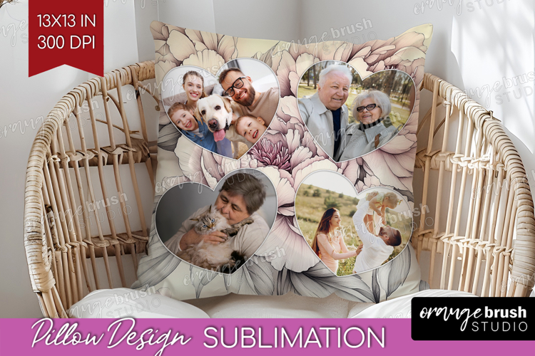 Floral Photo Pillow PNG - Peony Flower Picture Frame Pillow example image 1