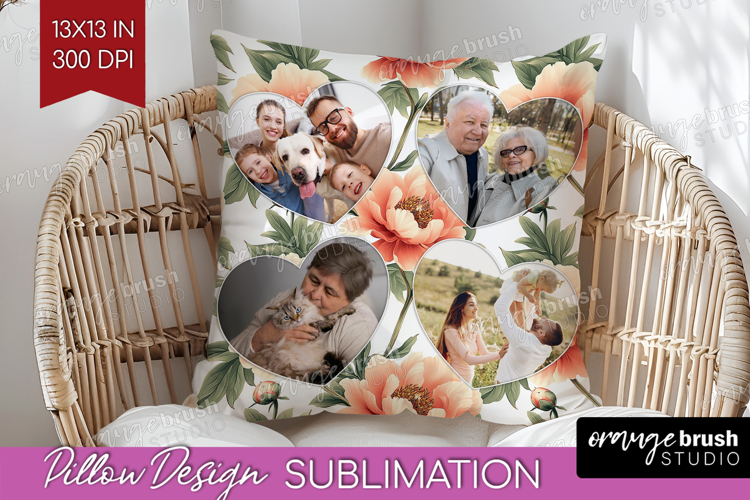 Floral Photo Pillow PNG - Peony Flower Picture Frame Pillow