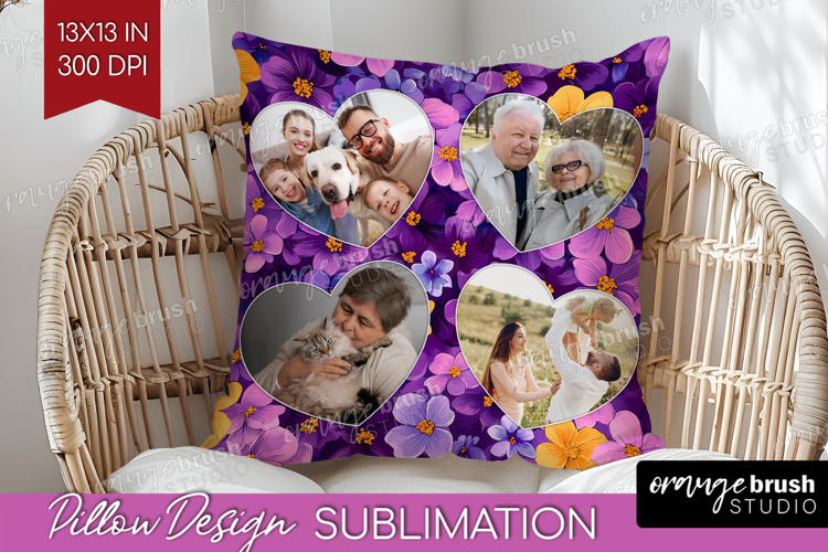 Retro Flowers Photo Pillow PNG - Floral Picture Frame Pillow