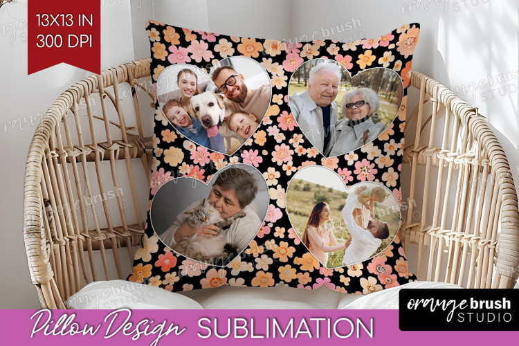 Retro Flowers Photo Pillow PNG - Floral Picture Frame Pillow