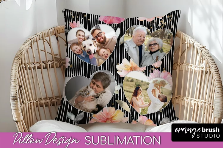 Family Photo Frame Pillow Sublimation - Floral Pillow Cover