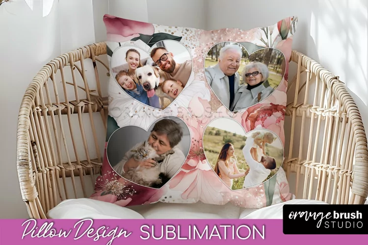 Family Photo Frame Pillow Sublimation - Floral Pillow Cover