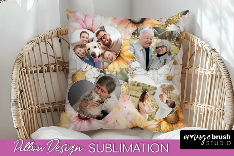 Family Photo Frame Pillow Sublimation - Floral Pillow Cover