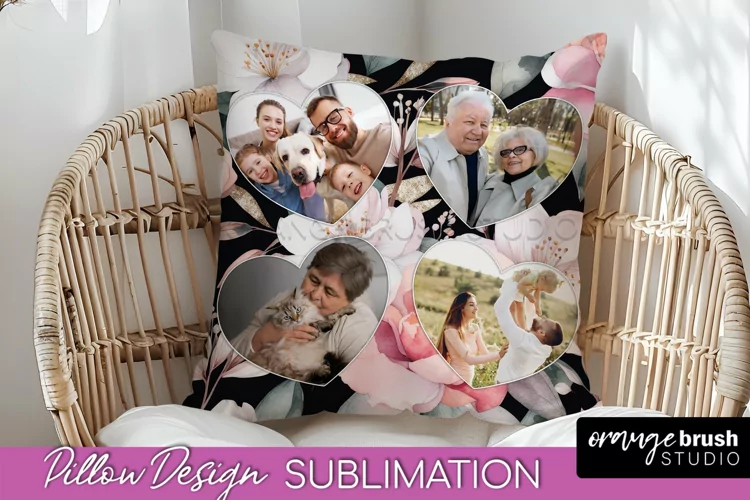 Family Photo Frame Pillow Sublimation - Floral Pillow Cover