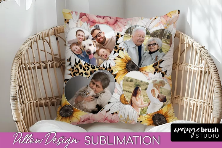 Family Photo Frame Pillow Sublimation - Floral Pillow Cover