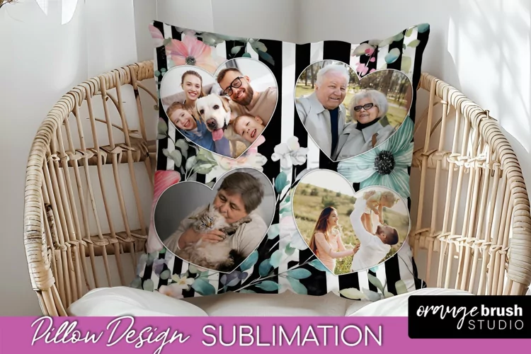 Family Photo Frame Pillow Sublimation - Floral Pillow Cover