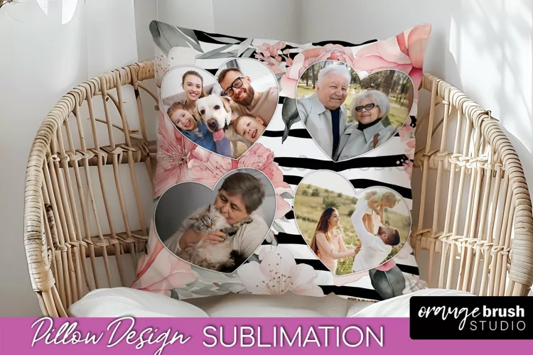 Family Photo Frame Pillow Sublimation - Floral Pillow Cover